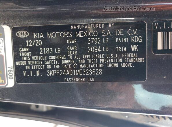 3KPF24AD1ME323628 2021 KIA FORTE Gray Вид підкапотного простору