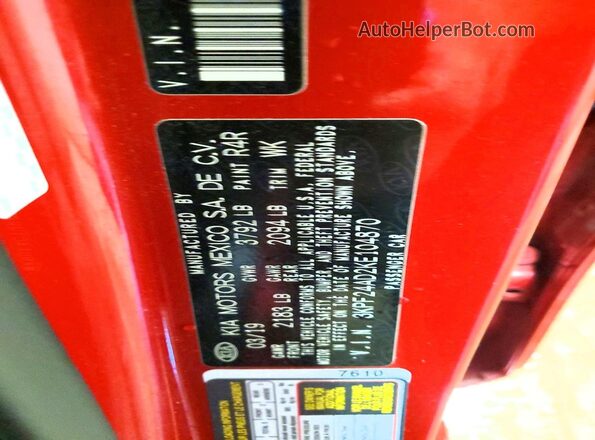 3KPF24AD2KE104870 2019 KIA FORTE Красный Вид подкапотного пространства
