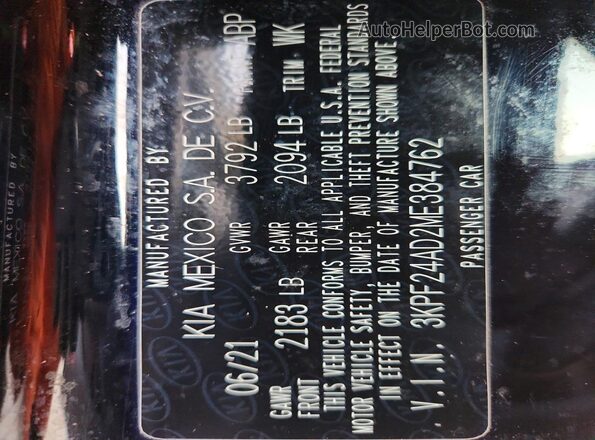 3KPF24AD2ME384762 2021 KIA FORTE Черный Вид подкапотного пространства