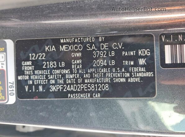3KPF24AD2PE581208 2023 KIA FORTE Серый Вид наклейки с VIN-кодом