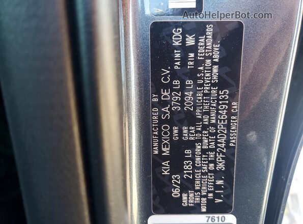 3KPF24AD2PE649135 2023 KIA FORTE Gray VIN sticker view