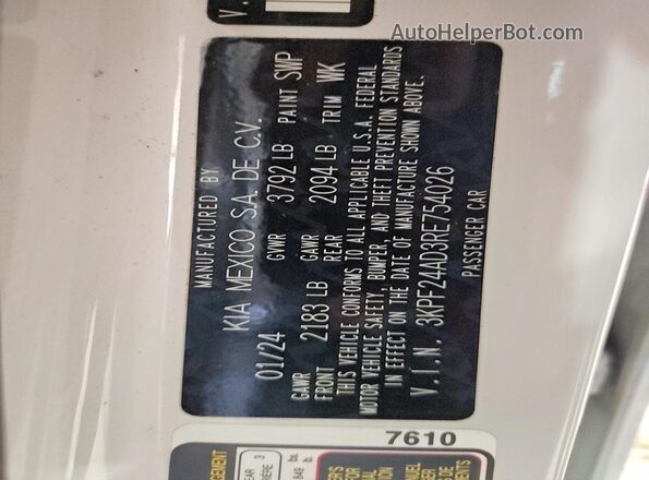 3KPF24AD3RE754026 2024 KIA FORTE Белый Вид наклейки с VIN-кодом