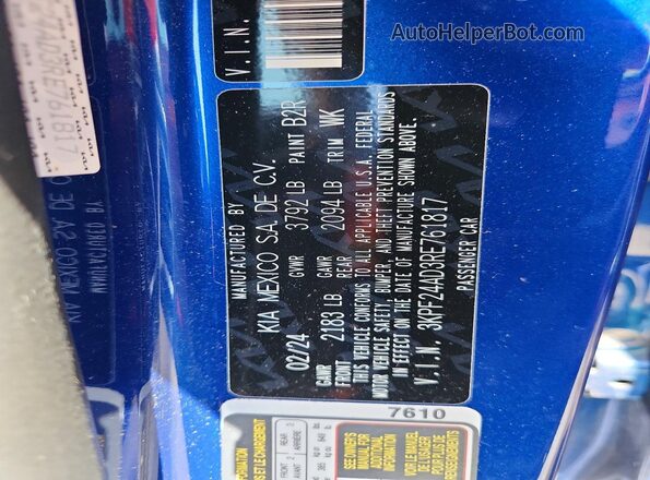 3KPF24AD3RE761817 2024 KIA FORTE Синий Вид наклейки с VIN-кодом