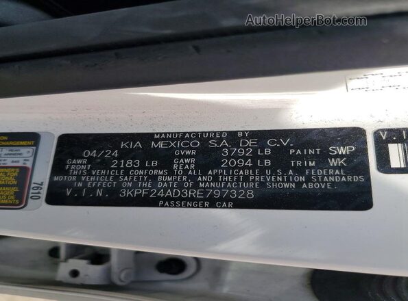 3KPF24AD3RE797328 2024 KIA FORTE Белый Вид подкапотного пространства
