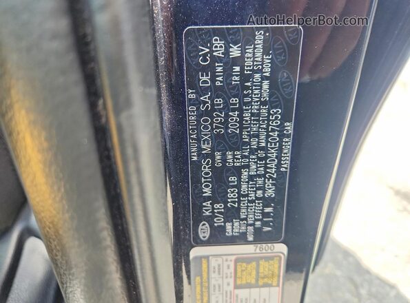 3KPF24AD4KE047653 2019 KIA FORTE Black Widok komory silnika