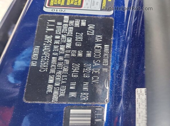 3KPF24AD4PE626875 2023 KIA FORTE Blue Engine compartment view