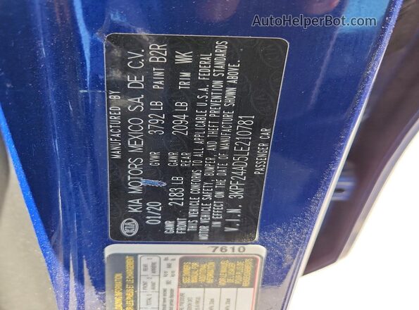 3KPF24AD5LE210781 2020 KIA FORTE Синий Вид подкапотного пространства