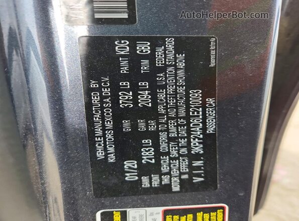 3KPF24AD6LE210093 2020 KIA FORTE Серый Вид наклейки с VIN-кодом