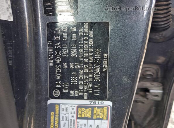 3KPF24AD7LE214606 2020 KIA FORTE Серый Вид подкапотного пространства