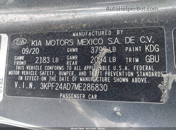 3KPF24AD7ME286830 2021 KIA FORTE Gray Շարժիչի բաժամունքի տեսք