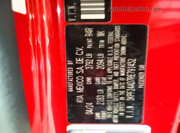 3KPF24AD7RE791452 2024 KIA FORTE Красный Вид подкапотного пространства