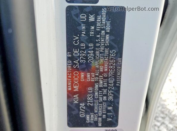 3KPF24AD7RE826765 2024 KIA FORTE Белый Вид подкапотного пространства
