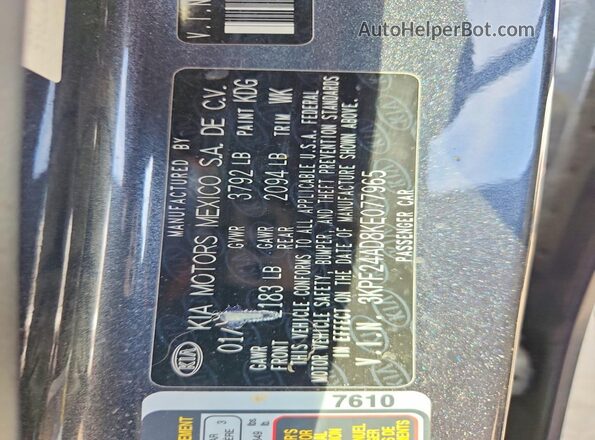 3KPF24AD8KE077965 2019 KIA FORTE Серый Вид наклейки с VIN-кодом