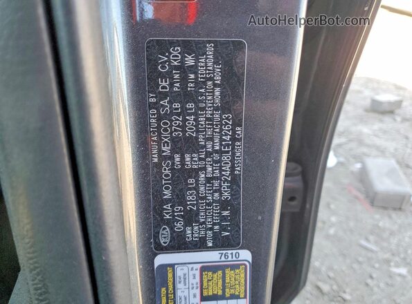 3KPF24AD8LE142623 2020 KIA FORTE Серый Вид подкапотного пространства