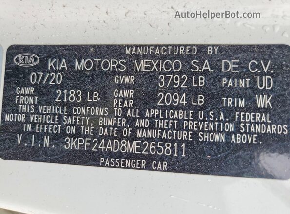 3KPF24AD8ME265811 2021 KIA FORTE White Вид підкапотного простору