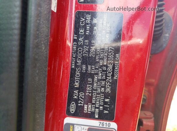 3KPF24AD8ME316577 2021 KIA FORTE Красный Вид подкапотного пространства