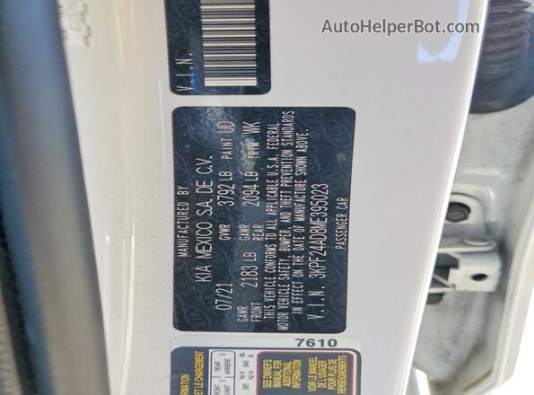 3KPF24AD8ME395023 2021 KIA FORTE Белый Вид подкапотного пространства