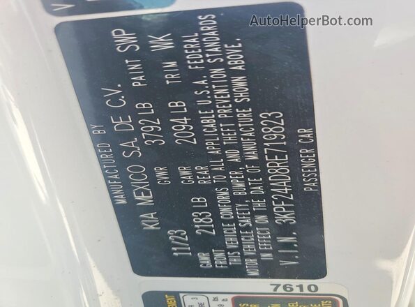 3KPF24AD8RE719823 2024 KIA FORTE White Вид підкапотного простору