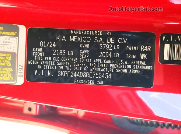 3KPF24AD8RE753454 2024 KIA FORTE Красный Вид подкапотного пространства