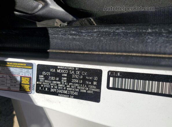 3KPF24ADXME378546 2021 KIA FORTE White ძრავის განყოფილების ხედი