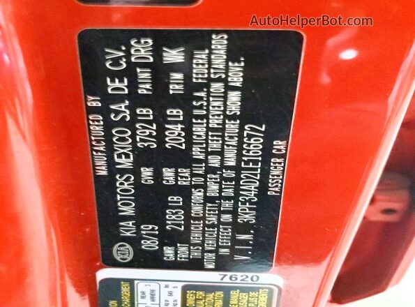 3KPF34AD2LE166672 2020 KIA FORTE Orange Widok komory silnika