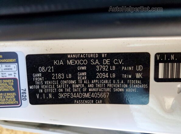 3KPF34AD9ME405667 2021 KIA FORTE Белый Вид подкапотного пространства