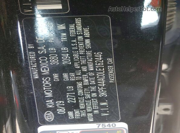 3KPF44AC0LE162446 2020 KIA FORTE Black Widok komory silnika