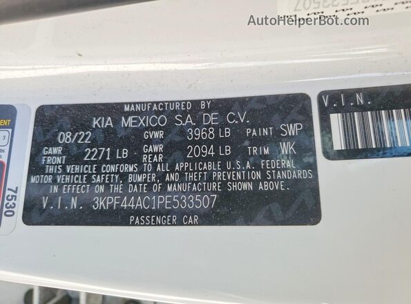 3KPF44AC1PE533507 2023 KIA FORTE White Widok komory silnika