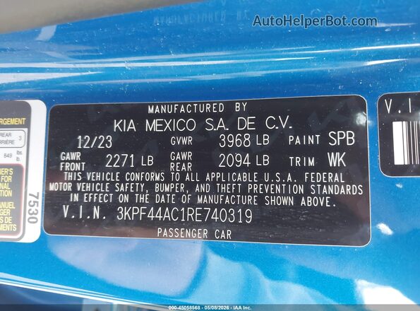 3KPF44AC1RE740319 2024 KIA FORTE Синий Вид подкапотного пространства