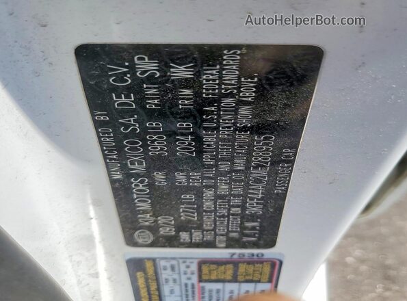 3KPF44AC2ME288955 2021 KIA FORTE Белый Вид наклейки с VIN-кодом