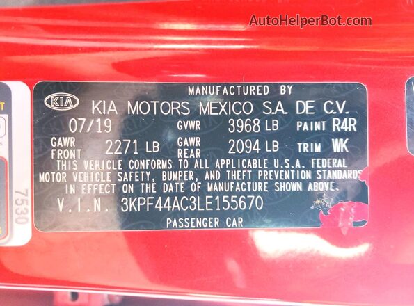 3KPF44AC3LE155670 2020 KIA FORTE Красный Вид подкапотного пространства