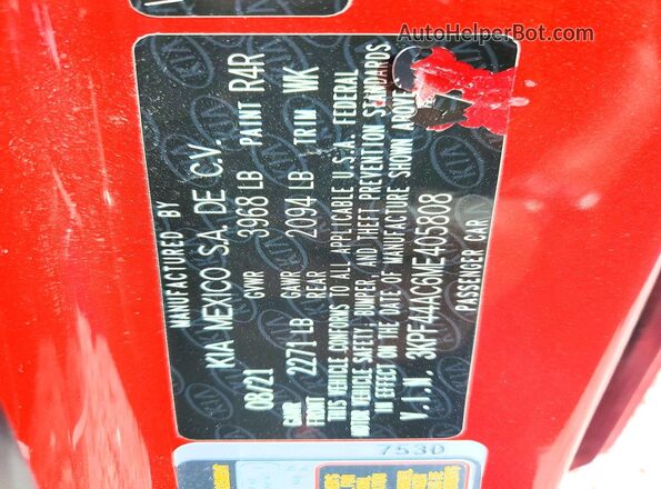 3KPF44AC6ME405808 2021 KIA FORTE Красный Вид подкапотного пространства