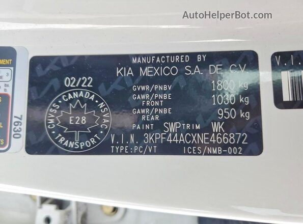 3KPF44ACXNE466872 2022 KIA FORTE Белый Вид подкапотного пространства