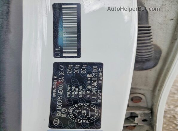 3KPF54AD1LE211000 2020 KIA FORTE White Widok naklejki z numerem VIN