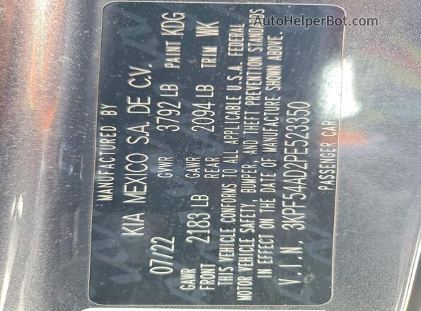 3KPF54AD2PE523350 2023 KIA FORTE Gray VIN կոդի պիտակի տեսք