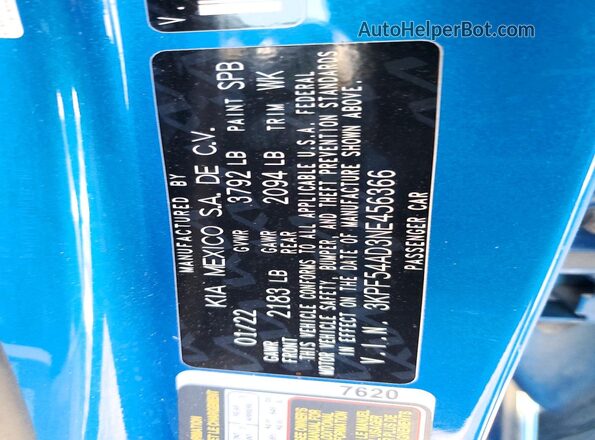 3KPF54AD3NE456366 2022 KIA FORTE Синий Вид подкапотного пространства