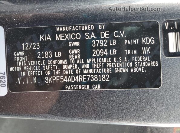3KPF54AD4RE738182 2024 KIA FORTE Серый Вид наклейки с VIN-кодом
