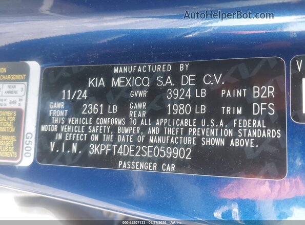 3KPFT4DE2SE059902 2025 KIA K4 Синий Вид подкапотного пространства
