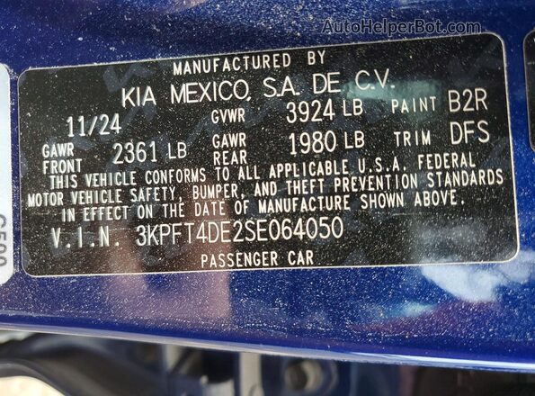3KPFT4DE2SE064050 2025 KIA K4 Синий Вид подкапотного пространства