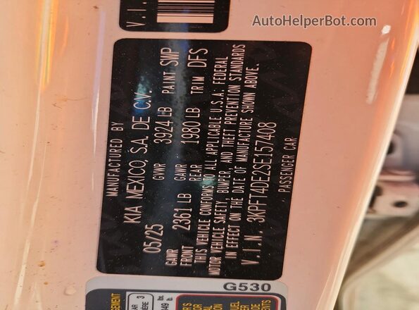 3KPFT4DE2SE157408 2025 KIA K4 Белый Вид наклейки с VIN-кодом