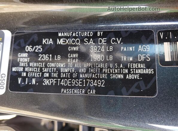 3KPFT4DE9SE173492 2025 KIA K4 Угольный Вид подкапотного пространства