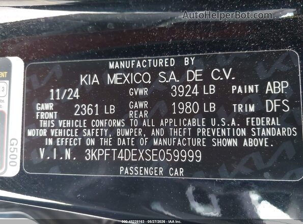 3KPFT4DEXSE059999 2025 KIA K4 Черный Вид подкапотного пространства