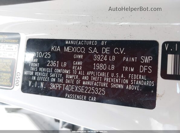 3KPFT4DEXSE225325 2025 KIA K4 White Widok komory silnika