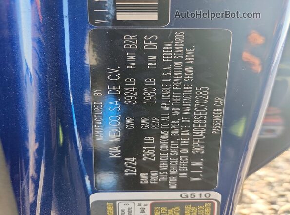 3KPFU4DE8SE070285 2025 KIA K4 Синий Вид наклейки с VIN-кодом