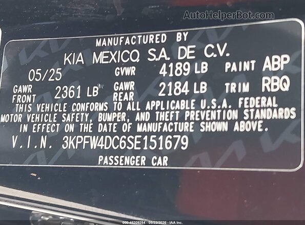 3KPFW4DC6SE151679 2025 KIA K4 Черный Вид подкапотного пространства