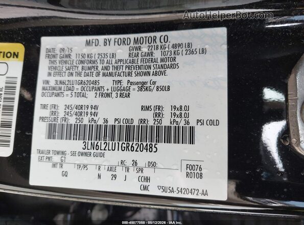 3LN6L2LU1GR620485 2016 LINCOLN MKZ HYBRID Black Շարժիչի բաժամունքի տեսք