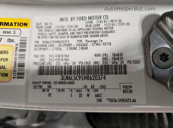 3LN6L5C95HR620374 2017 LINCOLN MKZ Белый Вид подкапотного пространства