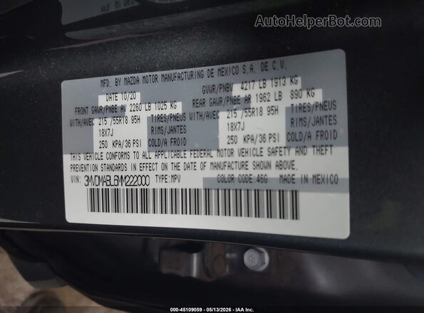 3MVDMABL6MM222000 2021 MAZDA CX-30 Gray Engine compartment view