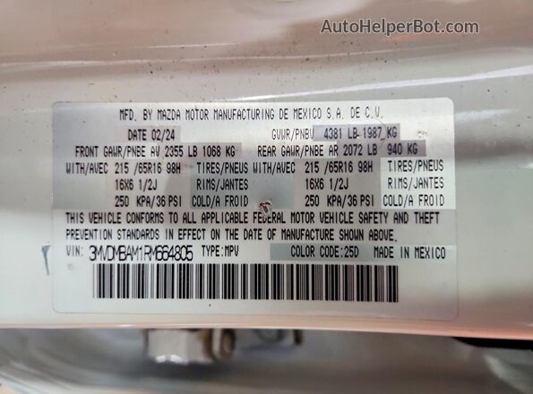 3MVDMBAM1RM664805 2024 MAZDA CX-30 White Вид підкапотного простору