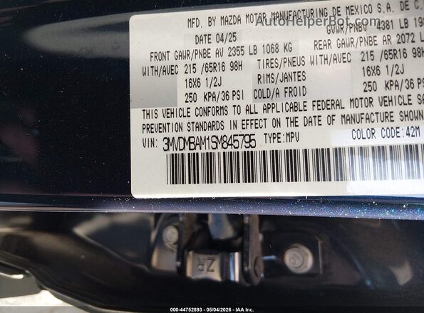 3MVDMBAM1SM845795 2025 MAZDA CX-30 Blue Engine compartment view